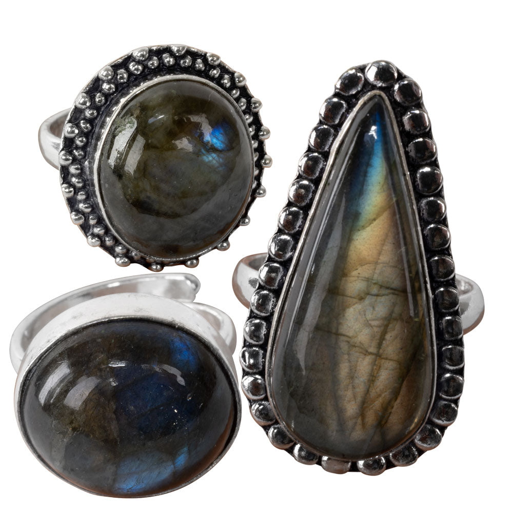 Labradorite Cab Adjustable Ring - Brass