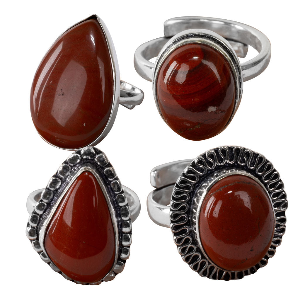 Red Jasper Cab Adjustable Ring - Base Metal