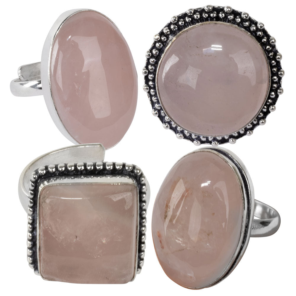 Rose Quartz Cab Adjustable Ring - Base Metal
