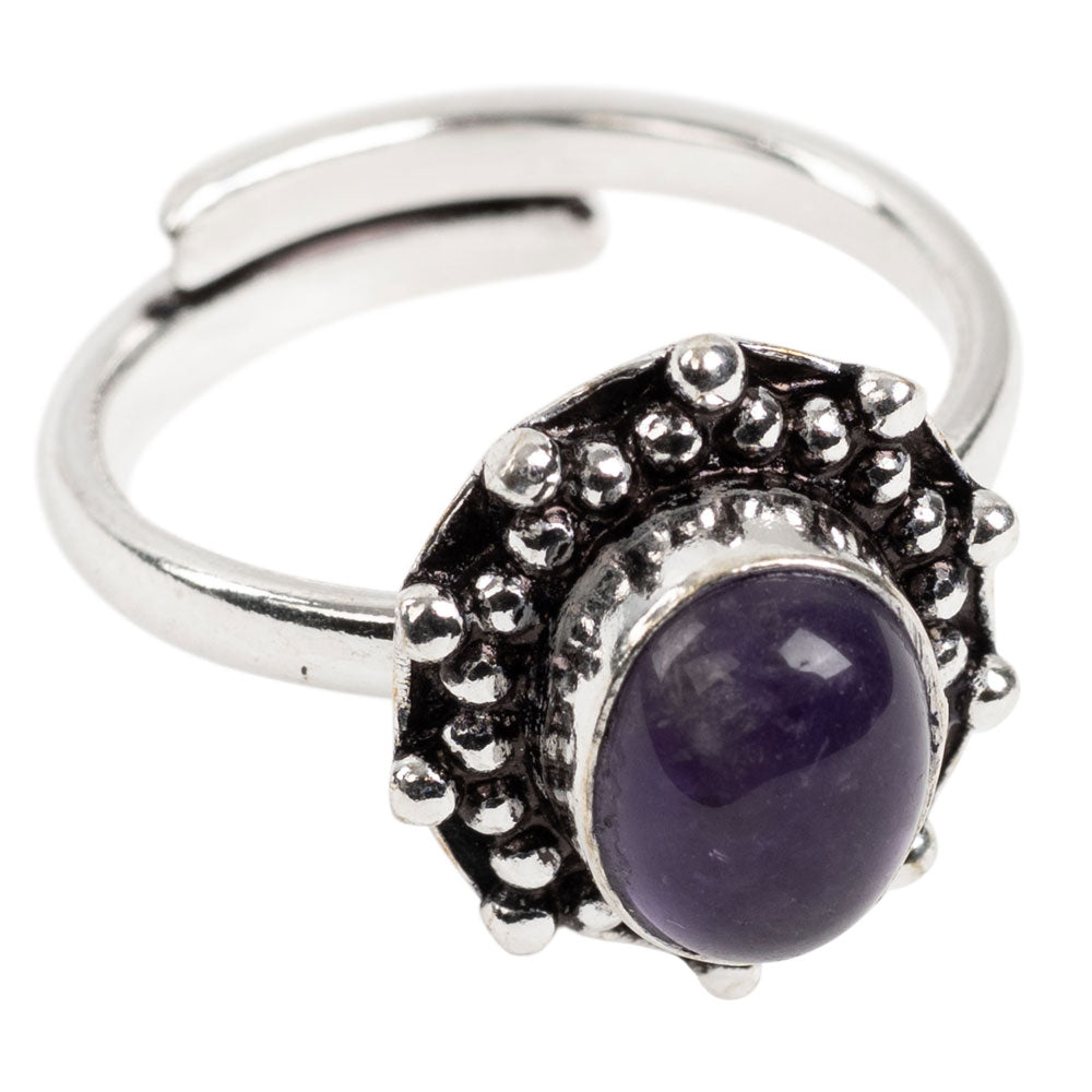 Amethyst Cab Adjustable Small Ring - Brass