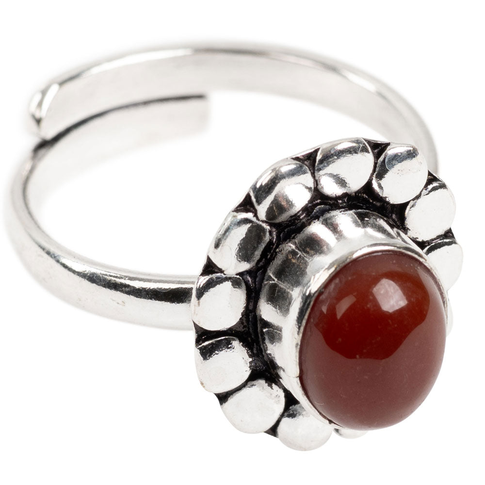 Carnelian Cab Adjustable Small Ring - Brass