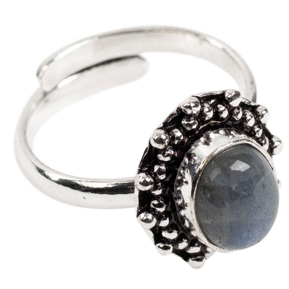 Labradorite Cab Adjustable Small Ring - Brass