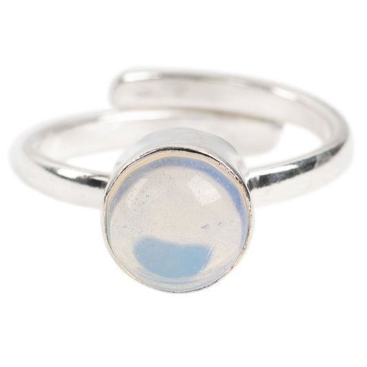 Opalite Cab Adjustable Small Ring - Brass