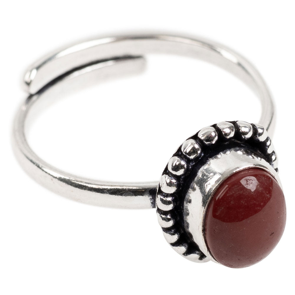 Red Jasper Cab Adjustable Small Ring - Brass
