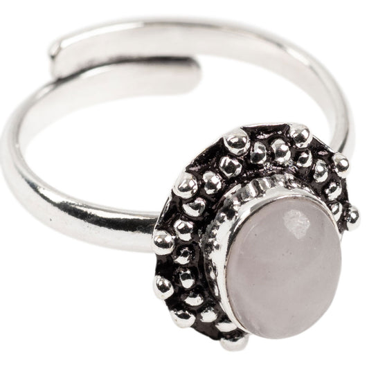 Rose Quartz Cab Adjustable Small Ring - Brass