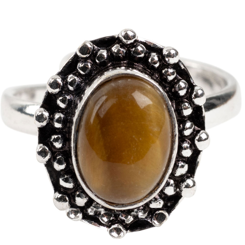 Tiger Eye Cab Adjustable Small Ring - Brass