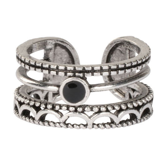 Black STONE ADJUSTABLE RING