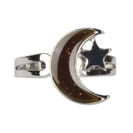 Moon and Star Mood Adjustable Metal Ring