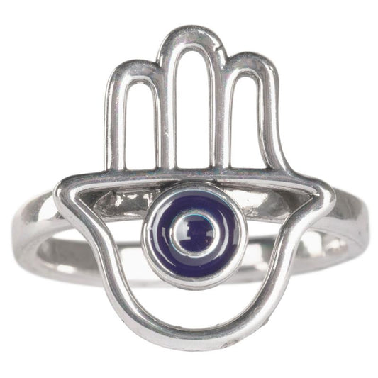 Evil Eye Hamsa Adjustable Silver Plated Ring