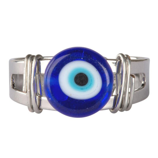 Evil Eye Bead Wire Wrap Adjustable Ring