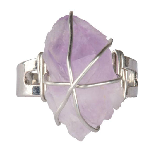 Amethyst Wire Wrapped Adjustable Ring