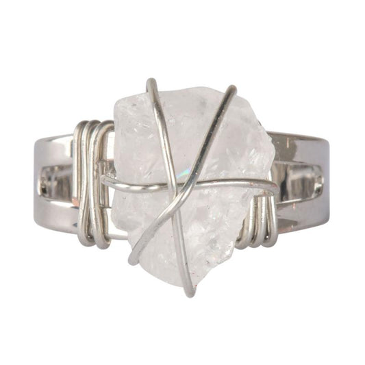 Clear Quartz Wire Wrapped Adjustable Ring