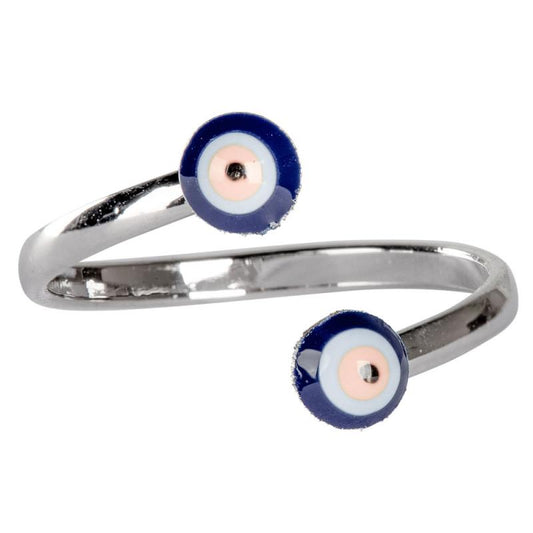 Double evil eye Silver Adjustable ring