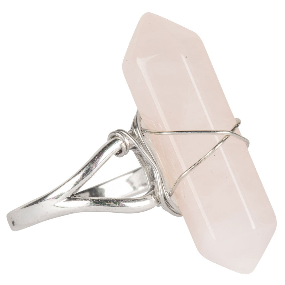 Rose Quartz D/T Point Wrapped Adjustable Ring