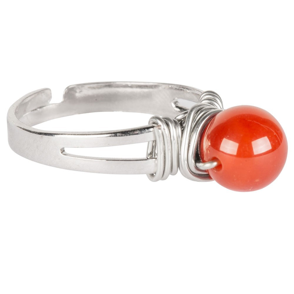 Carnelian Round Single Bead Wire Wrapped Adjustable Ring