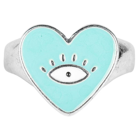 Heart Evil Eye Plated Copper Adjustable Ring