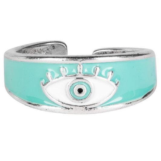 Evil Eye Wide Band Adjustable Base Metal Ring