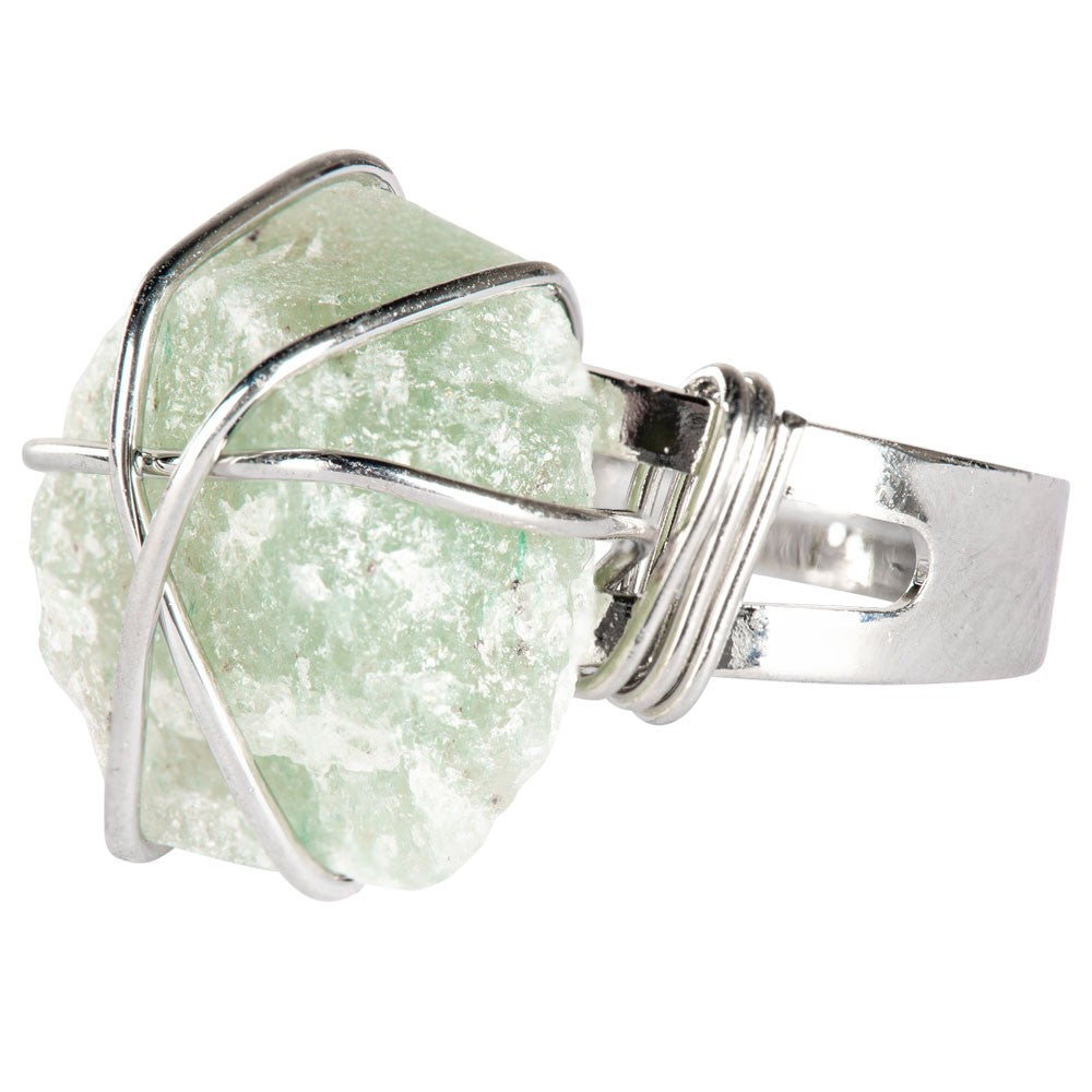 Green Aventurine Raw Wrapped Base Metal Adjustable Ring