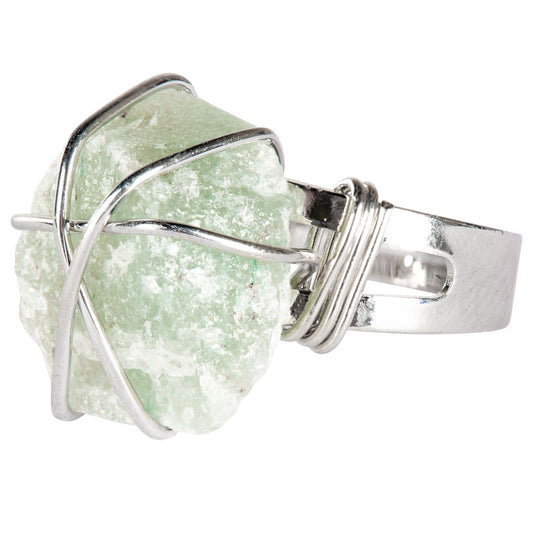 Green Aventurine Raw Wrapped Base Metal Adjustable Ring