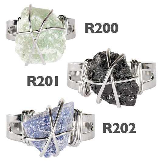 Sodalite Raw Wrapped Base Metal Adjustable Ring