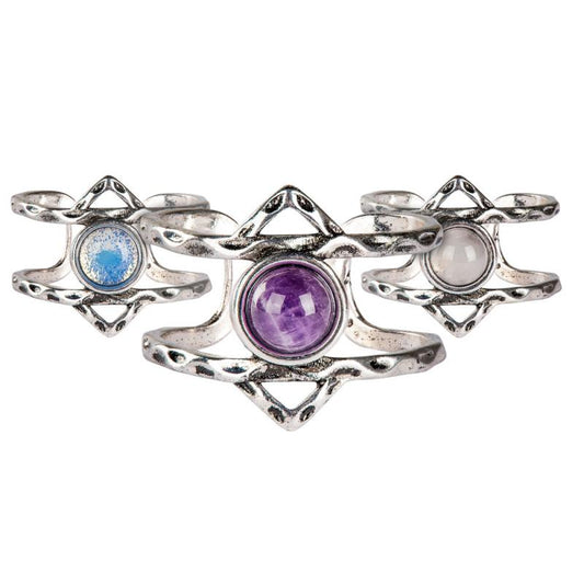 Rose Quartz Triple Moon Adjustable Ring
