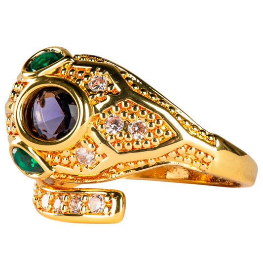 Snake with Gems Gold Plated BaseMetal Adjustable Ring