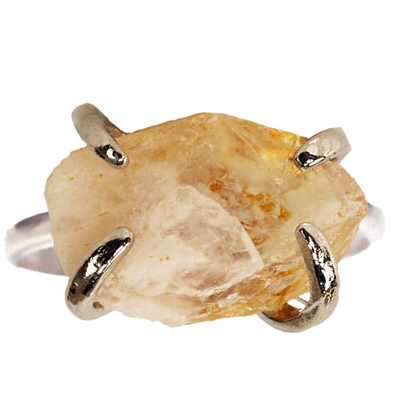 Citrine Raw Silver Plated Brass Claw Set Adjustable Ring