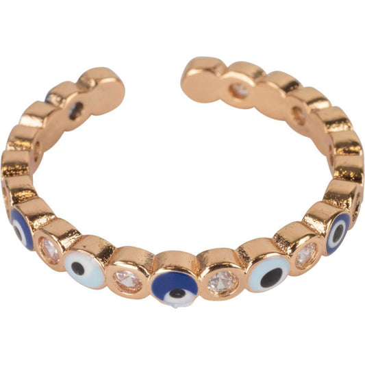 Evil Eye CZ Gold Color Adjustable Base Metal Ring