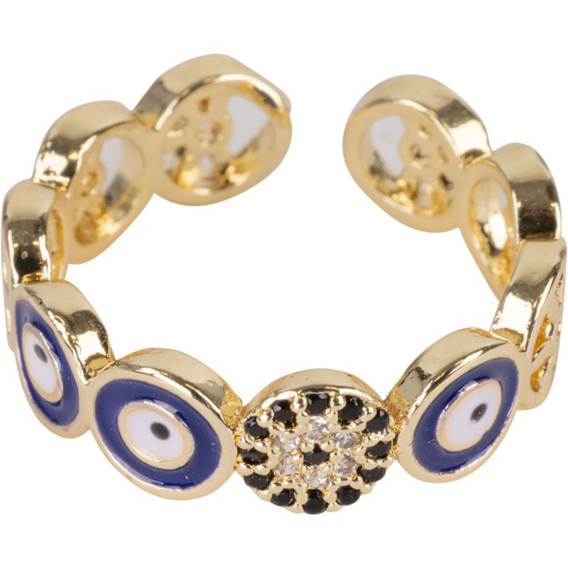 Evil Eye Peace Gold Color Adjustable Base Metal Ring