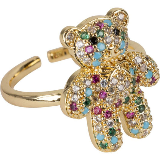 Teddy Bear CZ Stones Gold Color Adjustable Base Metal Ring