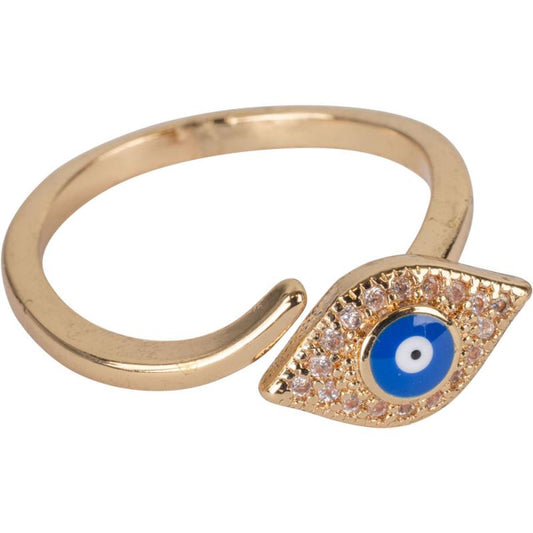 Evil Eye CZ Gold Color Adjustable Base Metal Ring