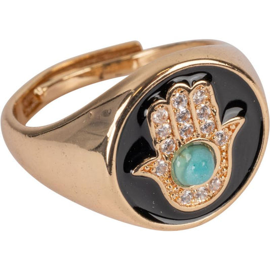 Hamsa Gold Color Adjustable Base Metal Ring