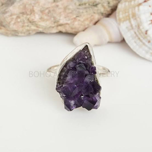 Amethyst Flower Natural .925 Sterling Silver Ring Size 8