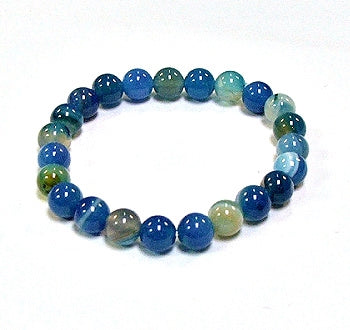Blue Stripe Agate 8MM Round Beaded Bracelet