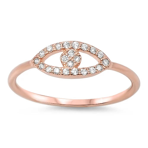 Evil Eye Rose Gold Sterling Silver Cz Stones Ring Size 7