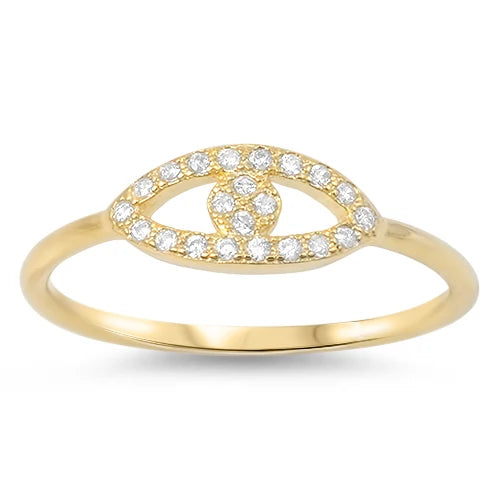 Evil Eye Yellow Gold Sterling Silver Cz Stones Ring Size 5