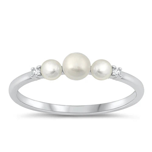 Pearl 3 Bead .925 Sterling Silver Ring Size 5