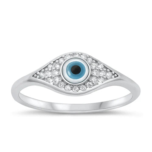 Evil Eye CZ Stones .925 Sterling Silver Ring Size 7