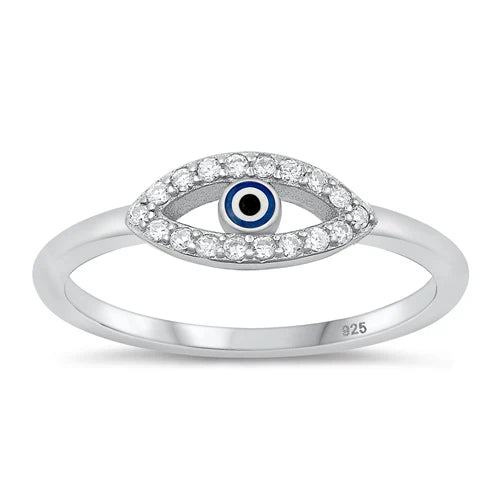Evil Eye CZ Stones .925 Sterling Silver Ring Size 7