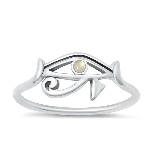 Eye Of Horus Moonstone Sterling Silver Ring Size 5