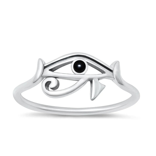 Eye Of Horus With Onyx Stone Sterling Silver Ring 7
