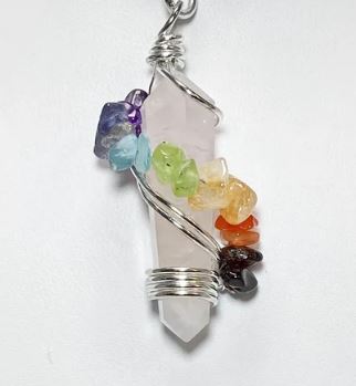 Gemstone D/T Point Chakra Chips Stones Wire Wrapped Pendant