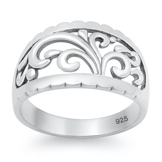 Ornate With Swirl Band .925 Sterling Silver Ring Size 7