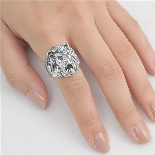 Lion Head .925 Sterling Silver Ring Size 9