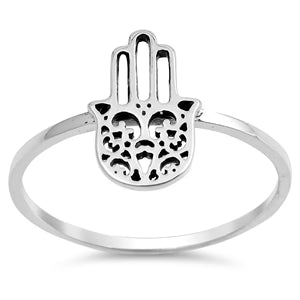 Hamsa Hand Carved .925 Sterling Silver Ring Size 6