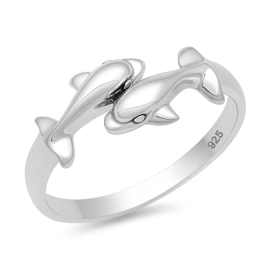 Two Dolphins .925 Sterling Silver Ring Size 7