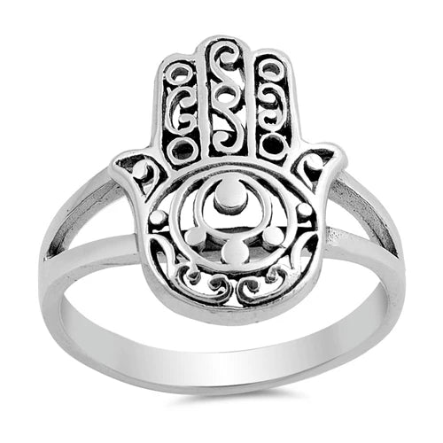Hamsa Hand 925 Sterling Silver Ring (Size 6)