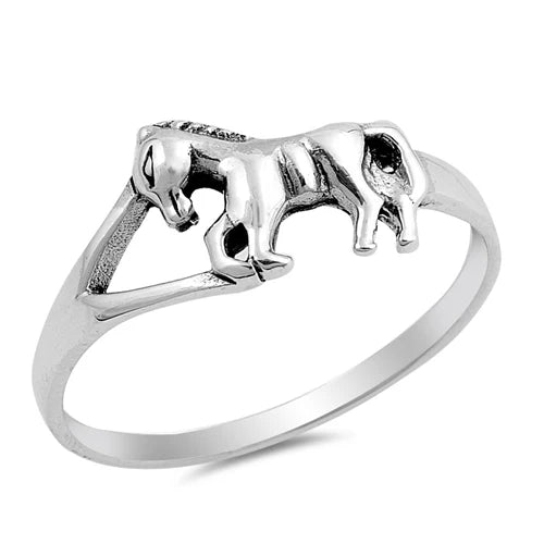 Horse 1 Side Split Band .925 Sterling Silver Ring Size 6