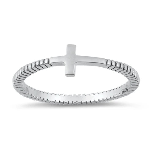 Sideway Cross .925 Sterling Silver Ring Size 7