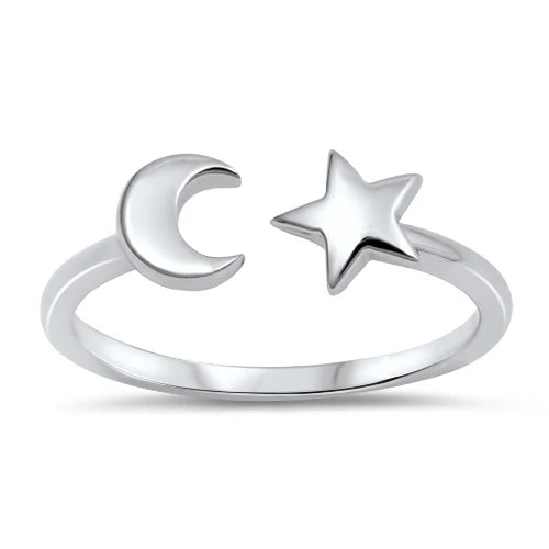 Moon And Star .925 Sterling Silver Ring Size 7